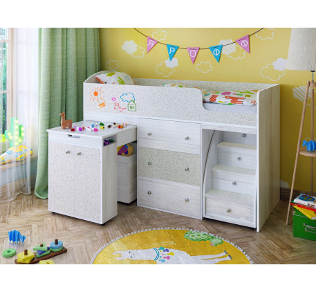 Кровать-чердак Малыш с фасадами для рисования Фэйритейл